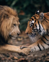 Close Encounter of Lion and Tiger in Natural Habitat
