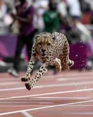 Cheetah Sprinting on Track with Motion and Excitement in Sport Event