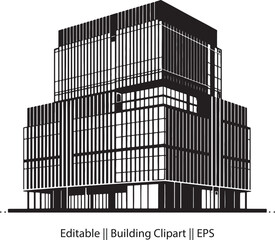 Minimal Black Silhouette of Office Building – Vertical Shapes & Professional Design.