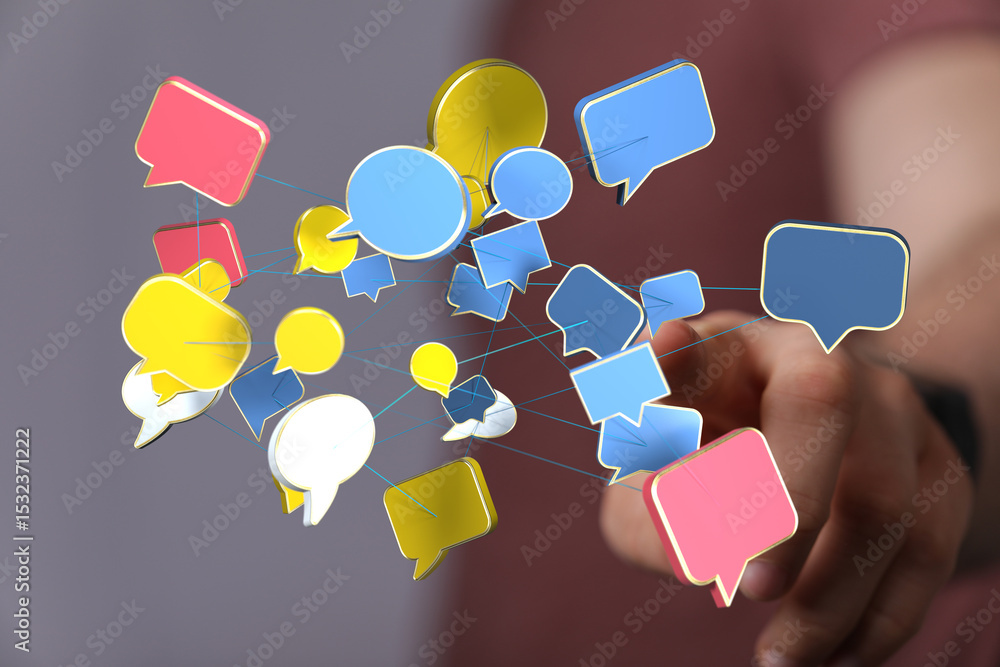 Aufkleber Abstract image of interconnected speech bubbles, symbolizing global communication and networking.