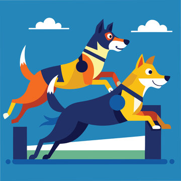 flyball relay racing dogs team event style vector