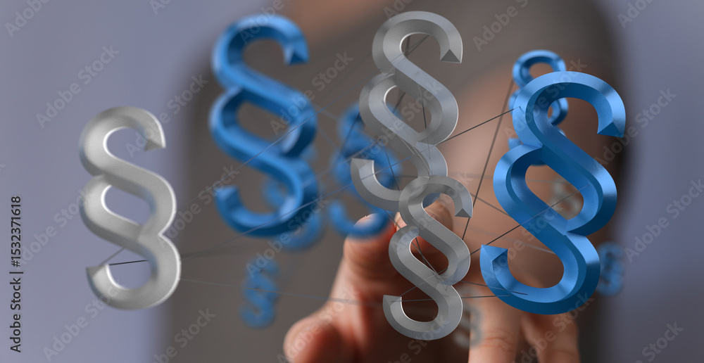 Poster abstract image of interconnected paragraph symbols, representing legal networks or collaboration.