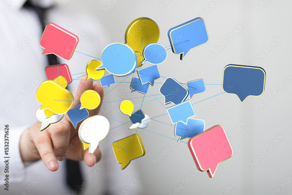 Aufkleber Abstract image of interconnected speech bubbles symbolizing global communication and networking.
