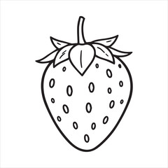 Strawberry Outline Icon Vector Illustration,Black and White Strawberry Line Drawing,Simple Strawberry Fruit Outline Design,Hand Drawn Strawberry Contour Vector,Minimal Strawberry Sketch Isolated