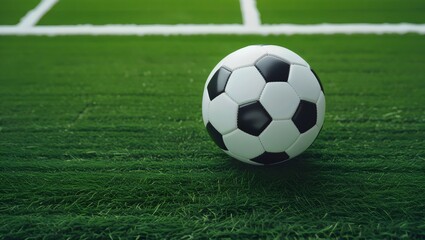 Classic Soccer Ball: Black and White Ball on Green Grass Field

