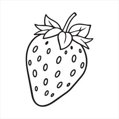 Strawberry Outline Icon Vector Illustration,Black and White Strawberry Line Drawing,Simple Strawberry Fruit Outline Design,Hand Drawn Strawberry Contour Vector,Minimal Strawberry Sketch Isolated