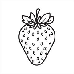 Strawberry Outline Icon Vector Illustration,Black and White Strawberry Line Drawing,Simple Strawberry Fruit Outline Design,Hand Drawn Strawberry Contour Vector,Minimal Strawberry Sketch Isolated