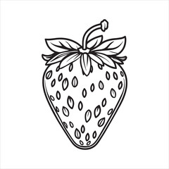 Strawberry Outline Icon Vector Illustration,Black and White Strawberry Line Drawing,Simple Strawberry Fruit Outline Design,Hand Drawn Strawberry Contour Vector,Minimal Strawberry Sketch Isolated