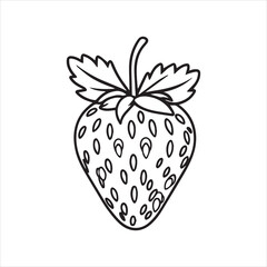 Strawberry Outline Icon Vector Illustration,Black and White Strawberry Line Drawing,Simple Strawberry Fruit Outline Design,Hand Drawn Strawberry Contour Vector,Minimal Strawberry Sketch Isolated