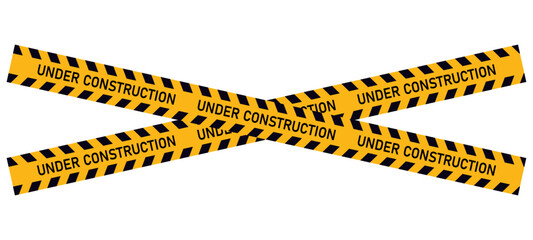 Under Construction barrier tape yellow sign web site road warning working security attention on transparent background