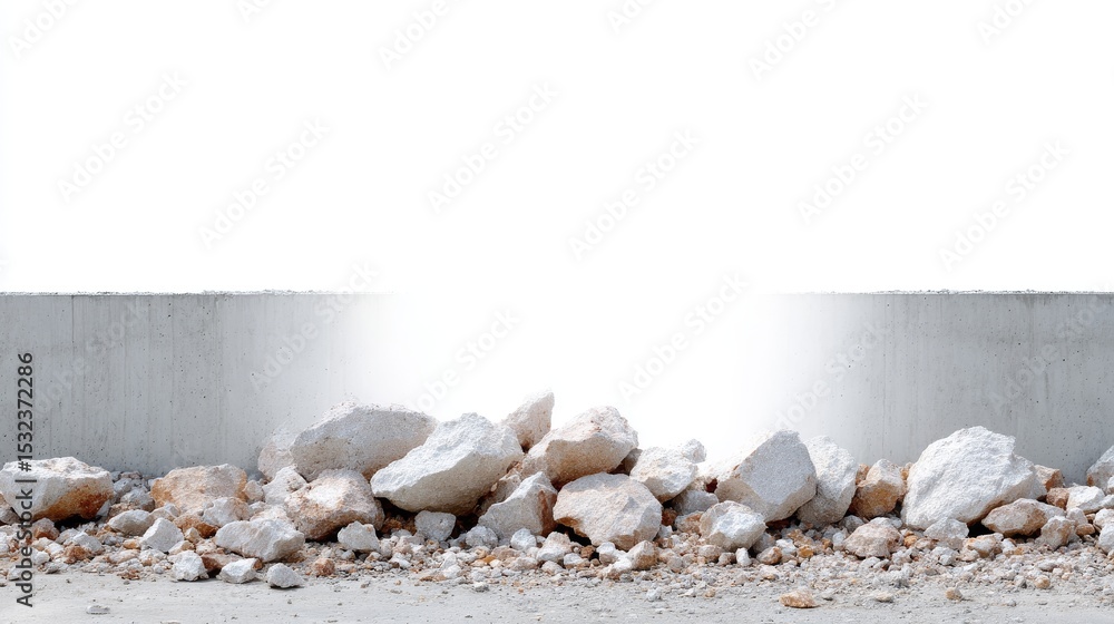Poster a minimalist image of scattered rocks against a plain background. the stones are varying sizes and s