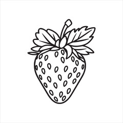 Strawberry Outline Icon Vector Illustration,Black and White Strawberry Line Drawing,Simple Strawberry Fruit Outline Design,Hand Drawn Strawberry Contour Vector,Minimal Strawberry Sketch Isolated