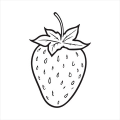 Strawberry Outline Icon Vector Illustration,Black and White Strawberry Line Drawing,Simple Strawberry Fruit Outline Design,Hand Drawn Strawberry Contour Vector,Minimal Strawberry Sketch Isolated