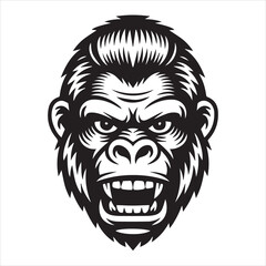 Angry Gorilla Head Vector Illustration,Cool Gorilla Face Logo Design,Fierce Gorilla Mascot Vector Art,Aggressive Gorilla Head Drawing,Wild Gorilla Face Graphic Design,Cartoon Style Gorilla Head Vector