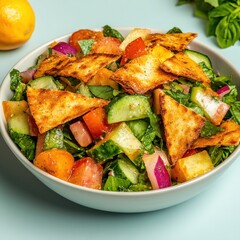 Vibrant Fattoush Salad with Toasted Pita and Fresh Vegetables