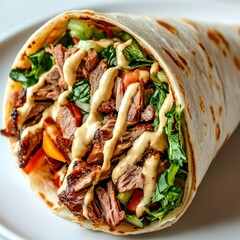 Savory Grilled Meat Wrap with Creamy Sauce and Fresh Vegetables