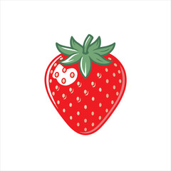 Red Strawberry Fruit Vector Illustration,Fresh Strawberry Clipart Isolated,Cartoon Strawberry Flat Design,Ripe Strawberry Icon Graphic,Strawberry Drawing with Green Leaves,Summer Fruit Strawberry