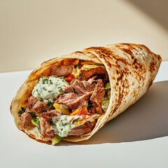 Savory Grilled Meat Wrap with Creamy Sauce and Vegetables