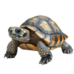 Turtle full body close-up isolated on white transparent background