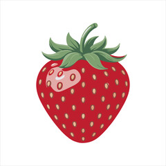 Red Strawberry Fruit Vector Illustration,Fresh Strawberry Clipart Isolated,Cartoon Strawberry Flat Design,Ripe Strawberry Icon Graphic,Strawberry Drawing with Green Leaves,Summer Fruit Strawberry