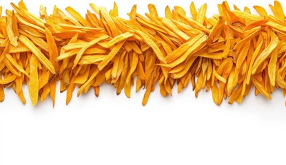 Vibrant Orange Sweet Potato Chips on White Background