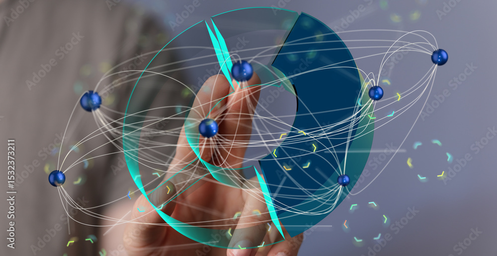Aufkleber Abstract image depicting interconnected data points, network visualization, global connections, and digital transformation.