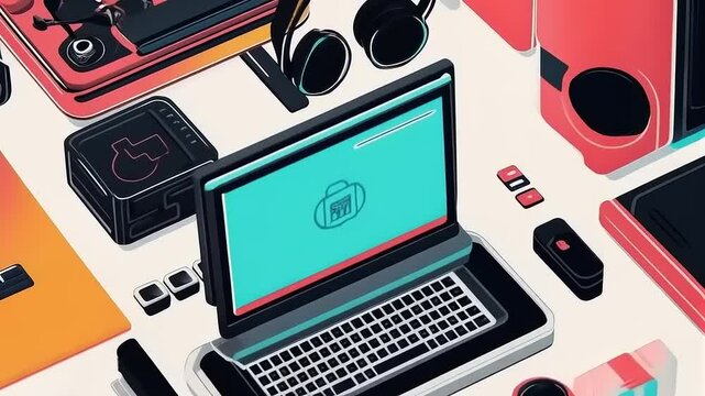 Retro Tech Gadgets: Isometric Illustration of Vintage Electronics