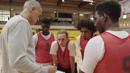 Basketball coach explaining strategy to players - Powered by Adobe