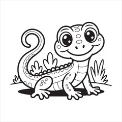 Cartoon Lizard Line Art Vector Illustration,Simple Lizard Outline Drawing for Kids,Hand Drawn Lizard Vector in Black and White,Cute Reptile Line Art for Coloring Books,Lizard Animal Outline Clipart