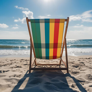 Sedia a sdraio colorata sulla spiaggia