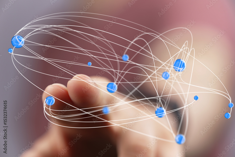 Poster Abstract image of a finger interacting with a digital network.  Represents connection, technology, and global communication.