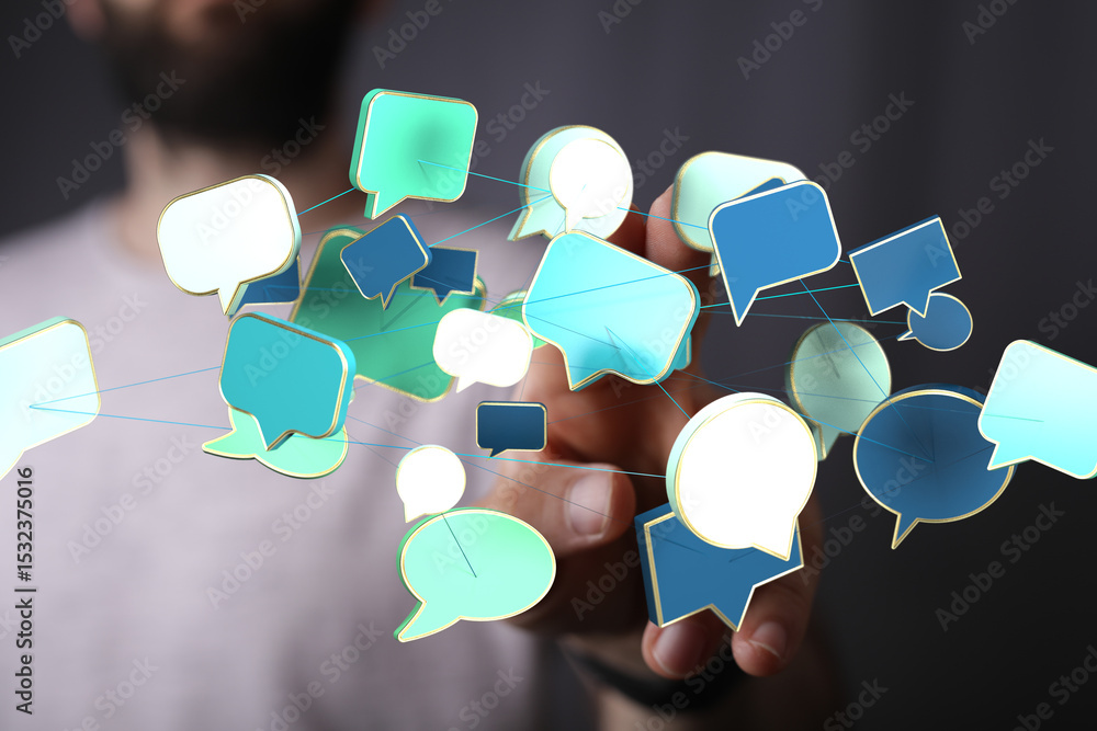 Aufkleber Abstract image of interconnected speech bubbles, symbolizing global communication and networking.