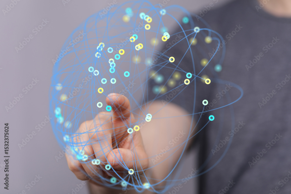 Poster Abstract image of a hand interacting with a digital network. Perfect for technology, connection, and global concepts.