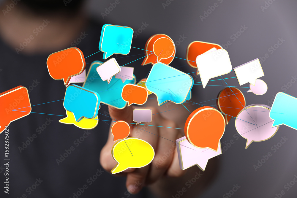 Aufkleber Abstract image of interconnected speech bubbles, symbolizing global communication and networking.