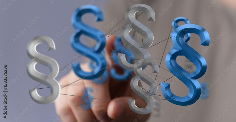 Poster abstract image of interconnected paragraph symbols, representing legal networks and collaboration.