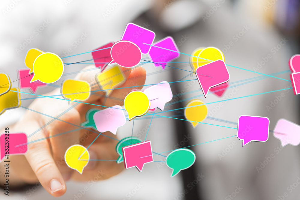 Poster Abstract image of interconnected speech bubbles, symbolizing global communication and networking.