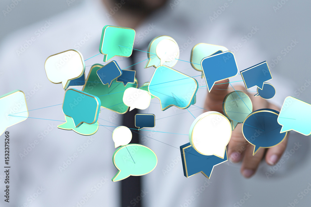 Aufkleber Abstract image of interconnected speech bubbles, symbolizing global communication and networking.