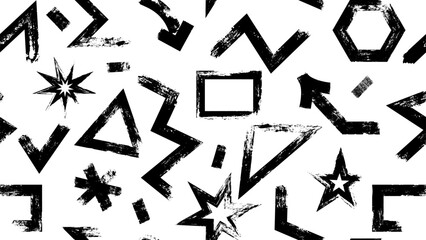Grunge seamless pattern with arrow, lines, triangles and dots. Hand drawn geometric shapes. Modern stylish texture. Vector ink Illustration print.