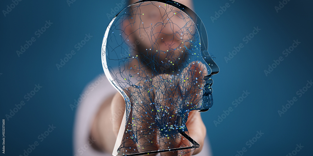 Aufkleber Abstract image of a digital brain, representing AI, neural networks, and connectivity.