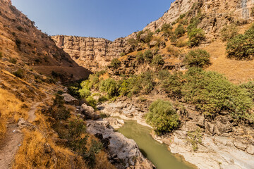 Trail in deep Rawandiz (also Rawanduz) river canyon in Kurdistan Region of Iraq