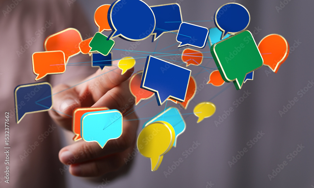 Fototapete Abstract image of interconnected speech bubbles, representing global communication and networking.