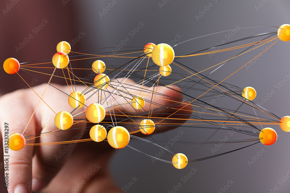 Poster Abstract image of interconnected nodes, representing global networks, data flow, and digital technology.