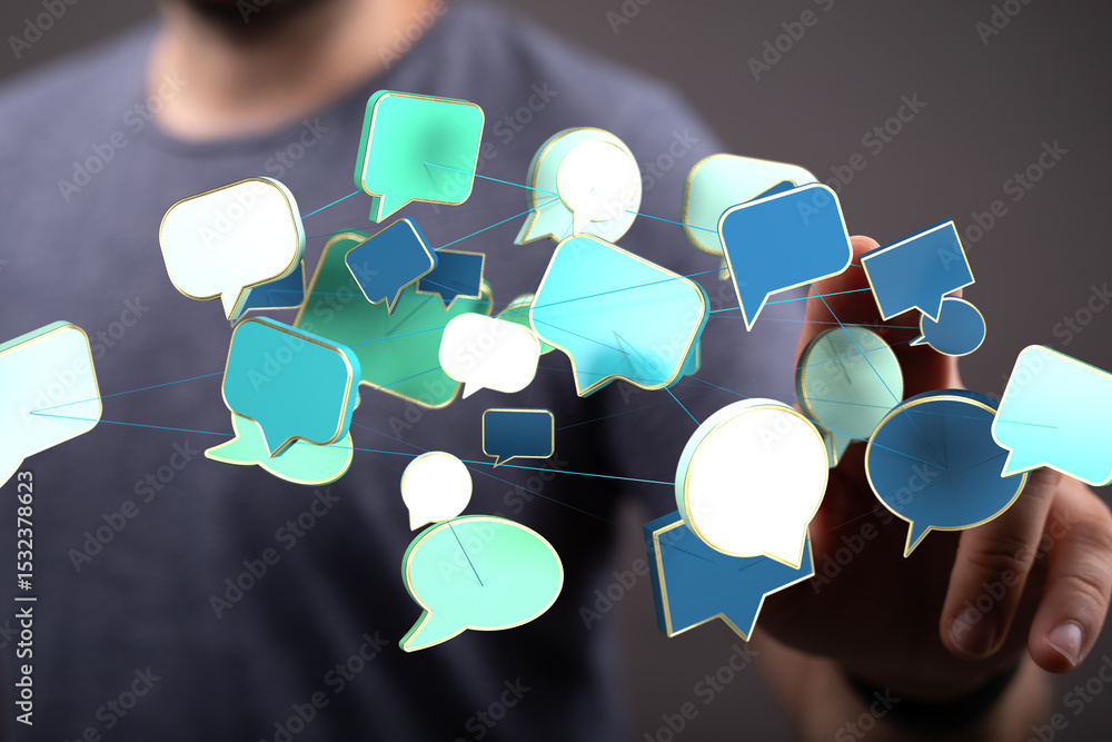 Fototapete Abstract image of interconnected speech bubbles, symbolizing global communication and networking.