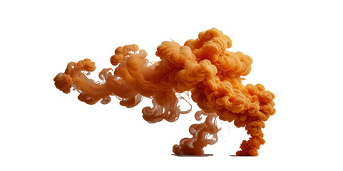 Vector abstract orange cloud smoke powder explosion isolated on transparent wide panorama background