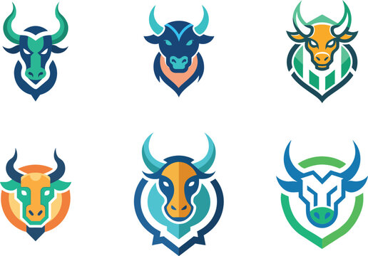 Six unique bull head logos ideal for branding strong companies seeking powerful visual identity designs