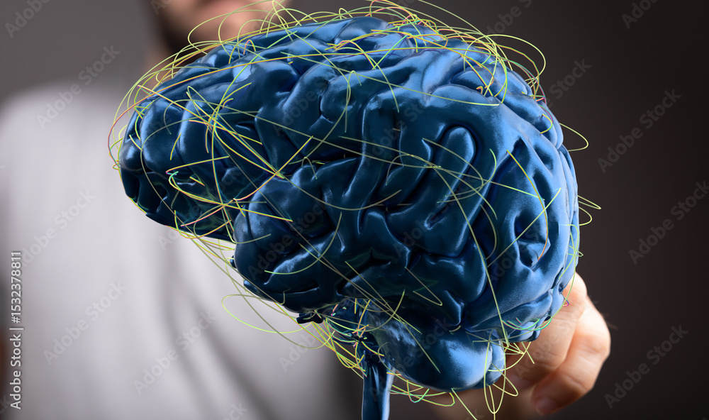 Aufkleber 3D rendering of human brain with complex neural network connections.  Ideal for medical, science, and technology concepts.
