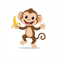 Happy Cartoon Monkey Holding Banana,Cute Monkey Vector Illustration,Funny Monkey Character for Kids,Cartoon Monkey with Banana Vector,Playful Monkey Mascot Design,Smiling Monkey Clipart for Children