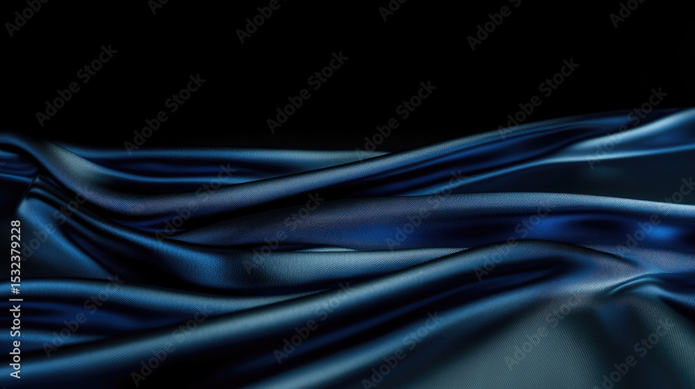 Poster smooth blue silk fabric with ultrafine texture, elegant folds and soft sheen, creating luxurious and