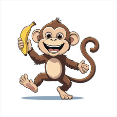 Happy Cartoon Monkey Holding Banana,Cute Monkey Vector Illustration,Funny Monkey Character for Kids,Cartoon Monkey with Banana Vector,Playful Monkey Mascot Design,Smiling Monkey Clipart for Children