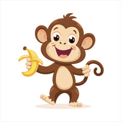 Happy Cartoon Monkey Holding Banana,Cute Monkey Vector Illustration,Funny Monkey Character for Kids,Cartoon Monkey with Banana Vector,Playful Monkey Mascot Design,Smiling Monkey Clipart for Children
